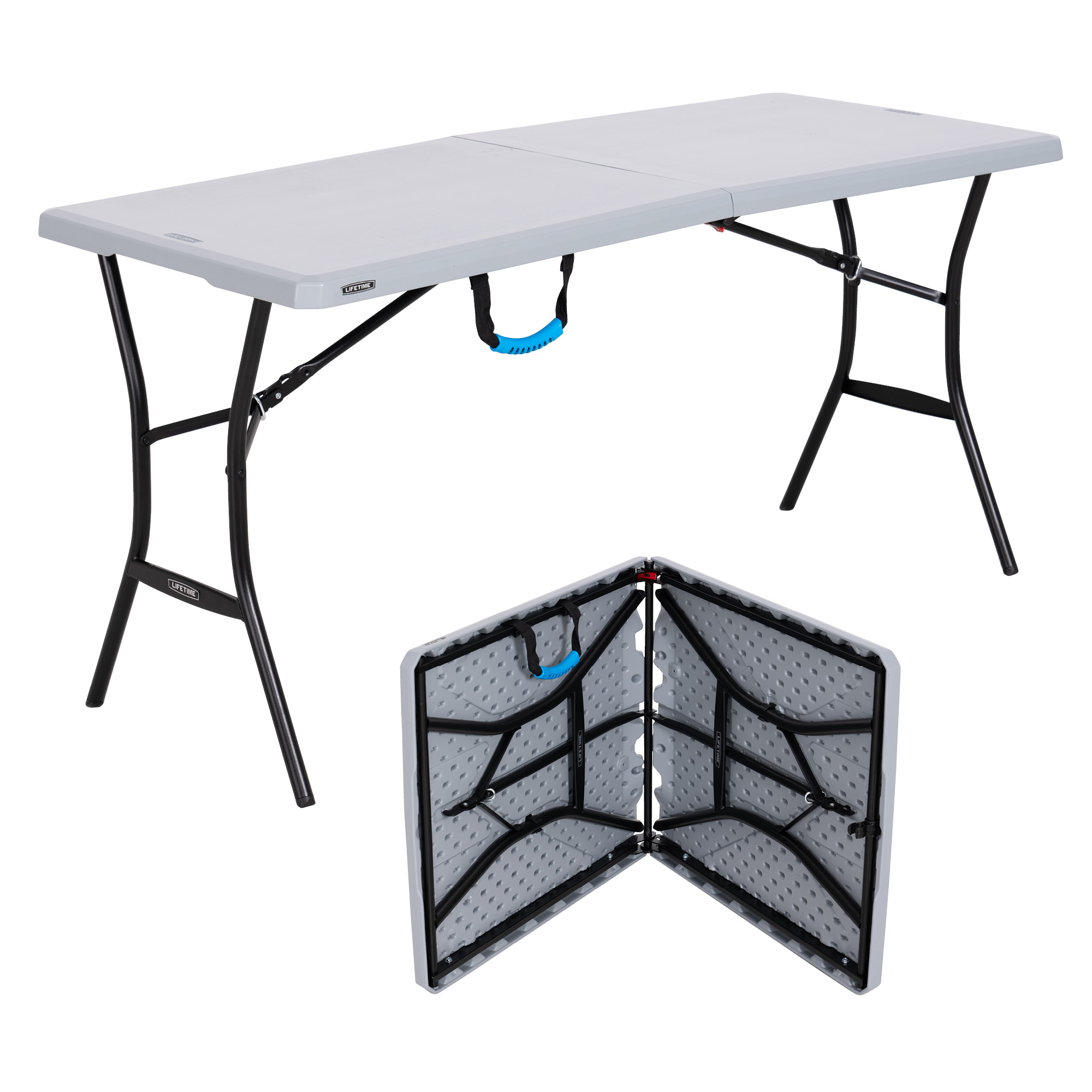 Lifetime 5 Foot Rectangle Fold-in-Half Table, Indoor/Outdoor Essential, Gray, 60.3" x 25.5"