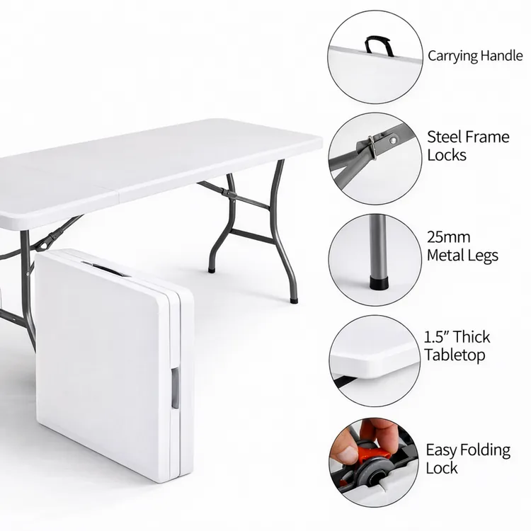 6 Foot White Folding Table Rental